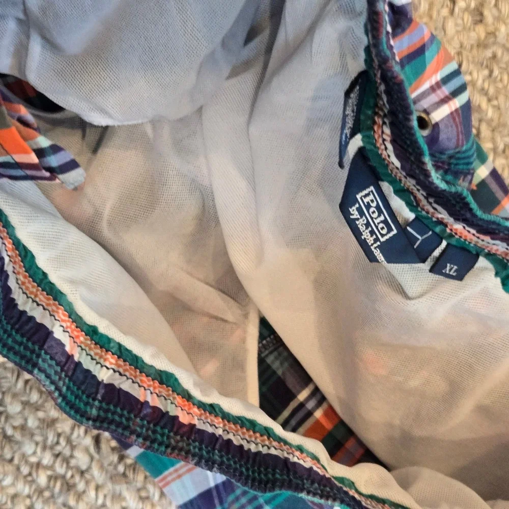 Polo Ralph Lauren Swim Trunks Mens XL Colorful Plaid Drawstring Mesh Lined NEW